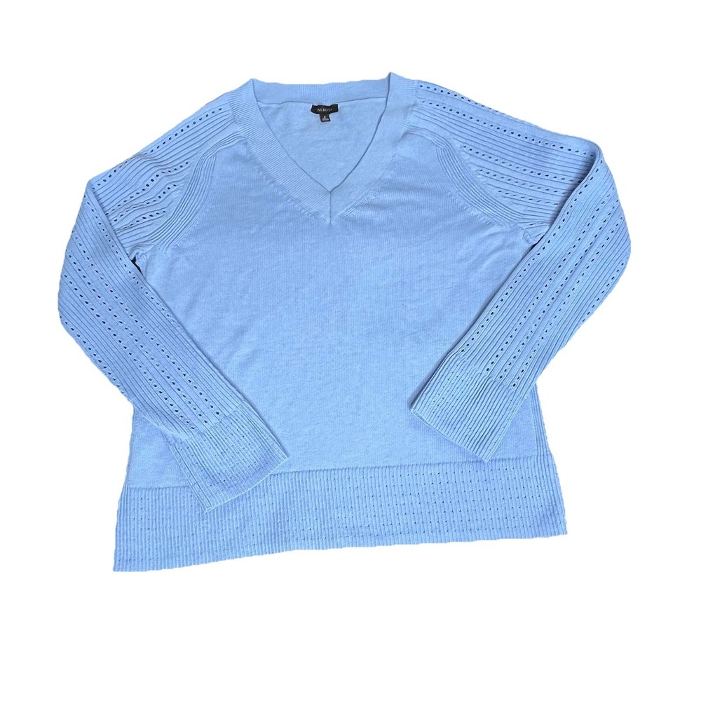 Talbots Womens Pointelle Knit Sleeves Sweater‎ Spring Blue Size Medium